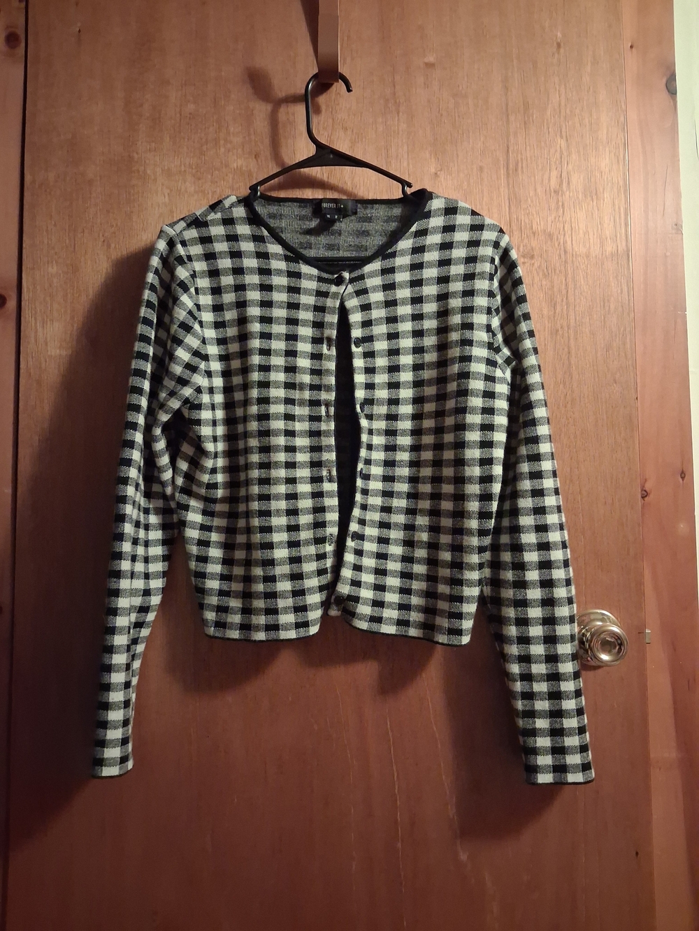 Forever 21 Black and White Checked Button-Up Cardigan